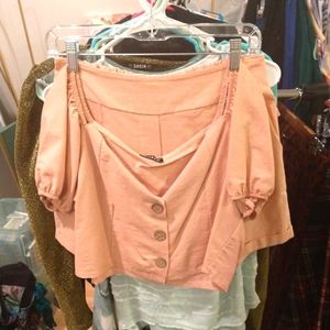 Puff Sleeve Crop Top and Matching Shorts Dusty Pink Size 8 New WO Tags Boohoo